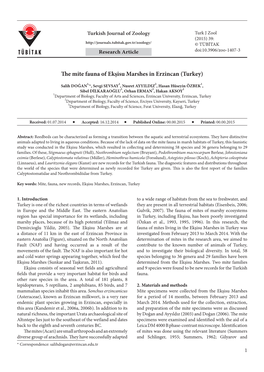 The Mite Fauna of Ekşisu Marshes in Erzincan (Turkey)