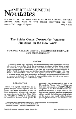 Norntates PUBLISHED by the AMERICAN MUSEUM of NATURAL HISTORY CENTRAL PARK WEST at 79TH STREET, NEW YORK, NY 10024 Number 3262, 10 Pp., 17 Figures May 4, 1999