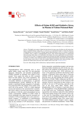 Effects of Oxime K203 and Oxidative Stress in Plasma of Tabun Poisoned Rats†