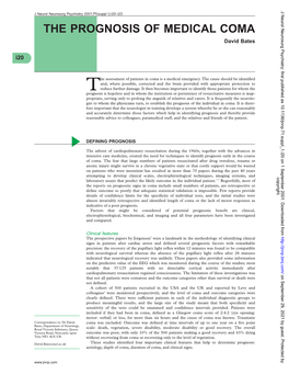 THE PROGNOSIS of MEDICAL COMA David Bates I20*