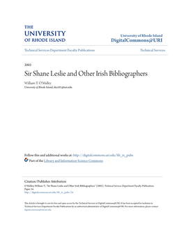 Sir Shane Leslie and Other Irish Bibliographers William T