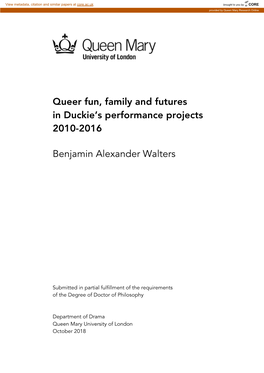 Queer Fun, Family and Futures in Duckie's Performance Projects 2010