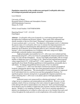 Population Connectivity of the Corallivorous Gastropod Coralliophila Abbreviata: Larval Dispersal Potential and Genetic Structure