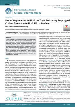 Use of Dapsone for Difficult to Treat Stricturing Esophageal Crohn's