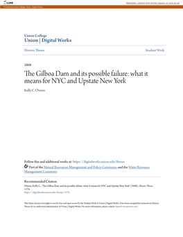 The Gilboa Dam and Its Possible Failure: What It Means for Nyc and Upstate New York