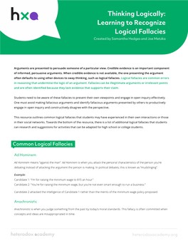 Thinking Logically: Learning to Recognize Logical Fallacies Created by Samantha Hedges and Joe Metzka