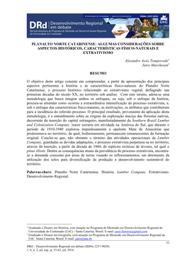 Planalto Norte Catarinense: Algumas Considerações Sobre Aspectos Históricos, Características Físico-Naturais E Extrativismo