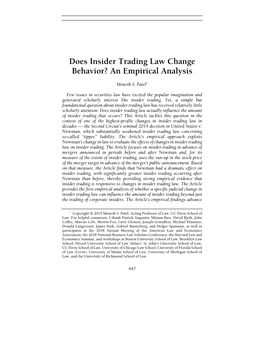 Does Insider Trading Law Change Behavior? an Empirical Analysis