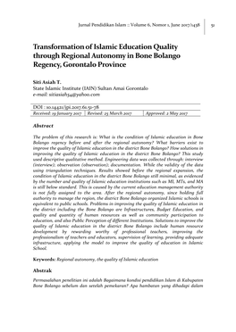 Transformation of Islamic Education Quality Through Regional Autonomy in Bone Bolango Regency, Gorontalo Province