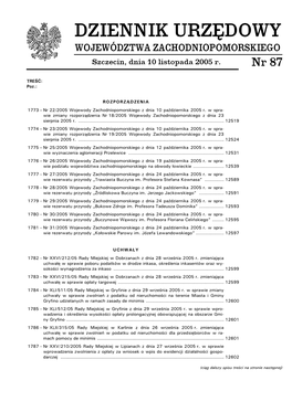 WOJEWÓDZTWA ZACHODNIOPOMORSKIEGO Szczecin, Dnia 10 Listopada 2005 R