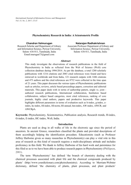 Phytochemistry Research in India: a Scientometric Profile