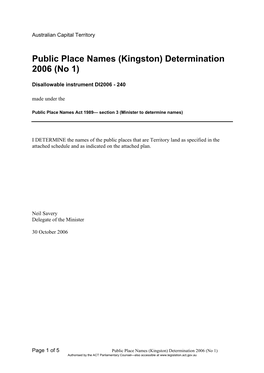 Kingston) Determination 2006 (No 1)