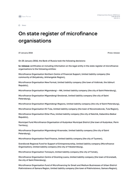 On State Register of Microfinance Organisations | Bank of Russia