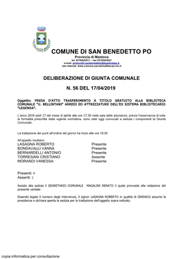 COMUNE DI SAN BENEDETTO PO Provincia Di Mantova Tel