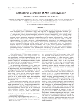 Antibacterial Mechanism of Allyl Isothiocyanate²