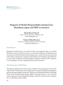 Etiquette of Media's Responsibility During Crises (Kurdistan Region And