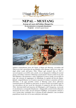 NEPAL – MUSTANG in Jeep Nel Cuore Dell’Ultimo Shangri-La in Una Fantastica Scenografia Himalayana 15 Giorni – in Hotel E Guest-House
