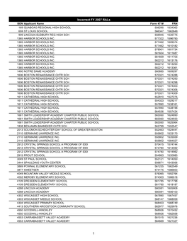 Incorrect FY 2007 Rals