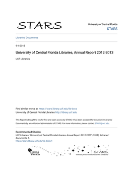 University of Central Florida Libraries, Annual Report 2012-2013