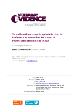 Should Levetiracetam Or Imepitoin Be Used in Preference As Second-Line Treatment in Pharmacoresistent Epileptic Cats?