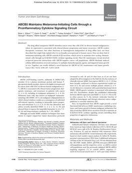 ABCB5 Maintains Melanoma-Initiating Cells Through a Proinﬂammatory Cytokine Signaling Circuit