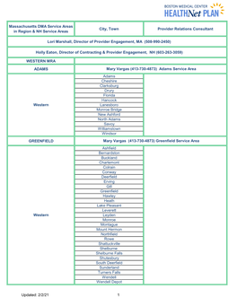 Provider Relations Consultants by Service Area