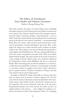 Gary Snyder and Chinese Literature Robin Cheng-Hsing Tsai