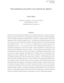 Renormalization Group Flows and Continual Lie Algebras