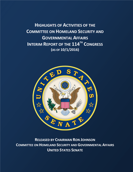 Interim Report of the 114 Congress (As of 10/1/2016)