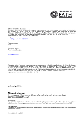 Alternative Formats If You Require This Document in an Alternative Format, Please Contact: Openaccess@Bath.Ac.Uk