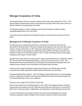 Mongol Invasions of India