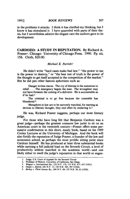 CARDOZO: a STUDY in REPUTATION. by Richard A. Posnert