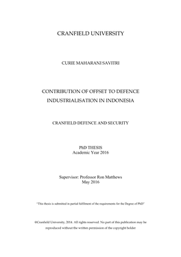 Contribution of Offset to Defence Industrialisation in Indonesia