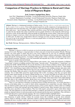 Comparison of Marriage Practices in Sikhism in Rural and Urban Areas of Phagwara Region