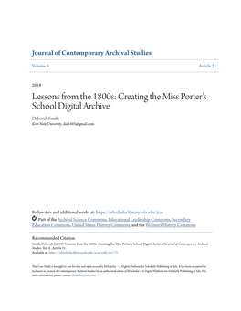 Creating the Miss Porter's School Digital Archive Deborah Smith Kent State University, Das1403@Gmail.Com