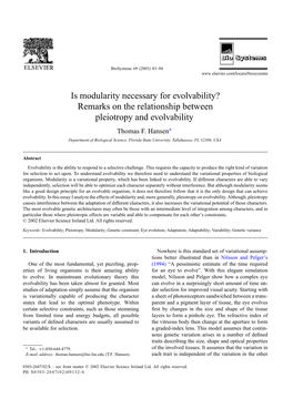 Is Modularity Necessary for Evolvability? Remarks on the Relationship Between Pleiotropy and Evolvability Thomas F