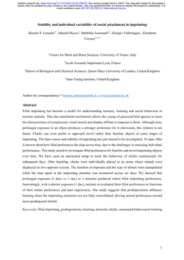 Stability and Individual Variability of Social Attachment in Imprinting