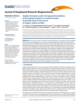 Oxalate Formation Under the Hyperarid Conditions of the Atacama Desert As a Mineral Marker to Provide Clues to the Source Of