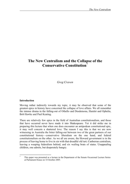 The New Centralism and the Collapse of the Conservative Constitution*