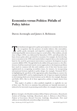 Economics Versus Politics: Pitfalls of Policy Advice