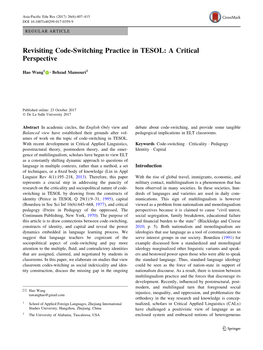 Revisiting Code-Switching Practice in TESOL: a Critical Perspective