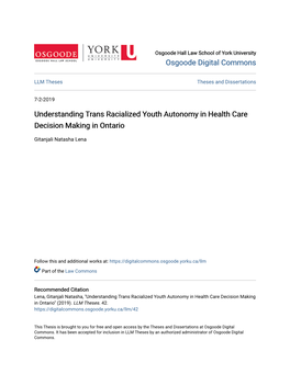 Understanding Trans Racialized Youth Autonomy in Health Care Decision Making in Ontario