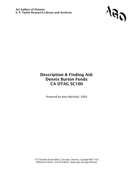 Description & Finding Aid: Dennis Burton Fonds CA OTAG SC100