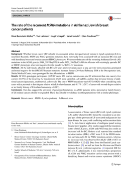 The Rate of the Recurrent MSH6 Mutations in Ashkenazi Jewish Breast Cancer Patients