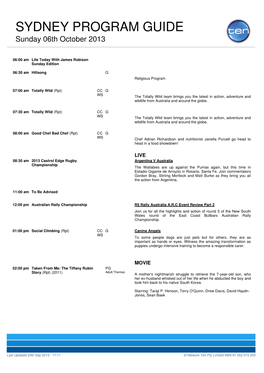 SYDNEY PROGRAM GUIDE Sunday 06Th October 2013