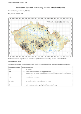 1 Distribution of Gentianella Praecox Subsp. Bohemica in the Czech
