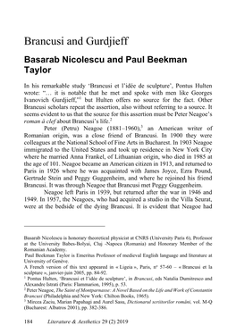 Brancusi and Gurdjieff