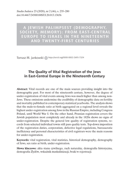 The Quality of Vital Registration of the Jews in East-Central Europe in the Nineteenth Century