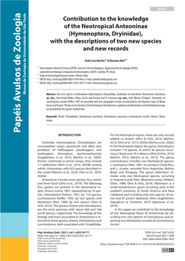 Contribution to the Knowledge of the Neotropical Anteoninae (Hymenoptera, Dryinidae), with the Descriptions of Two New Species and New Records