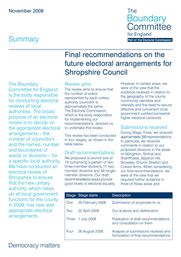 Summary Final Recommendations on the Future Electoral Arrangements